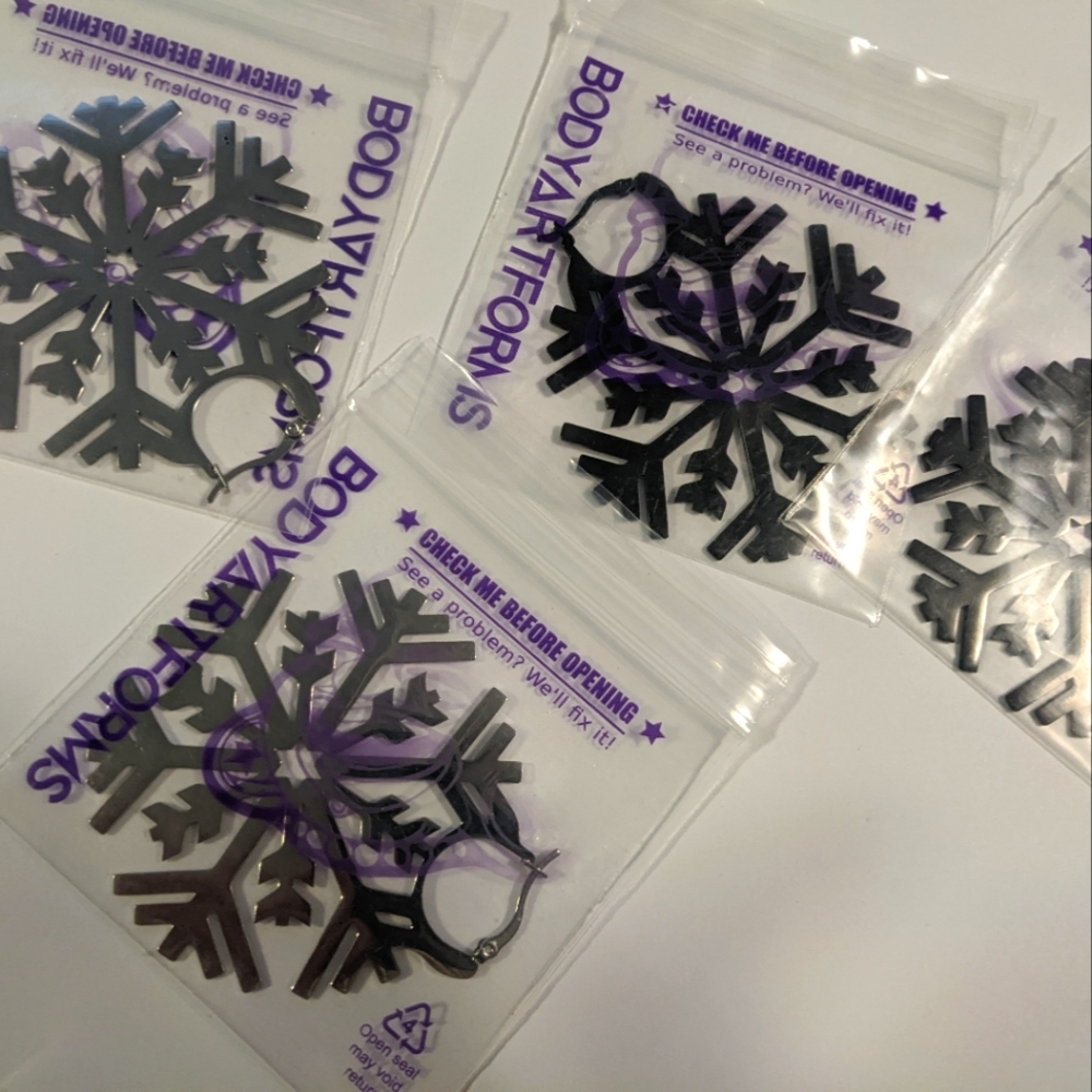 Snowflake Hoop Earrings  - 2 Pairs by Body Art Forms! Holiday Winter Jewelry